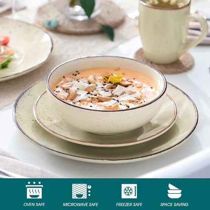 Tafelservice Set für 8 Personen, Steingut Kombiservice 32-teilig, Vintage Natur Design Beige