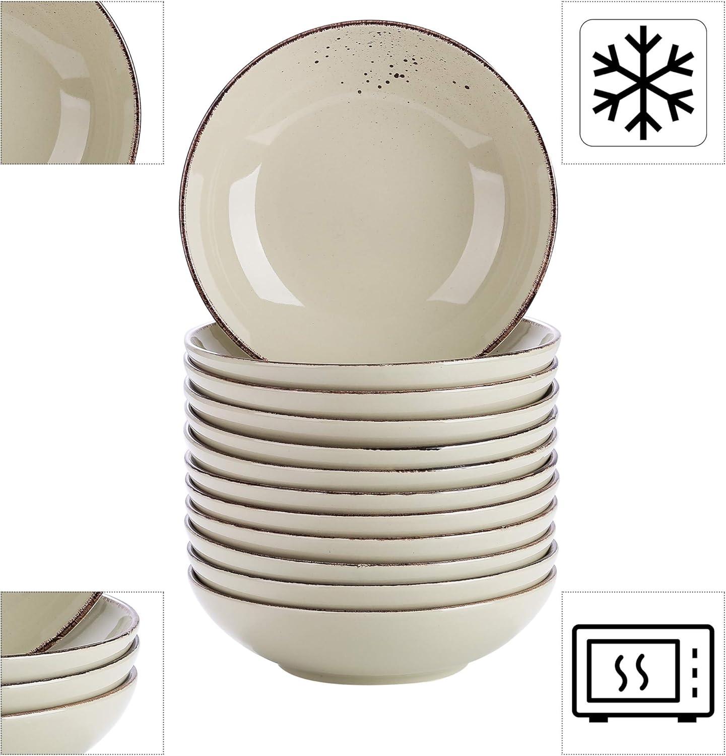 12-tlg. vancasso Navia Suppenteller Set aus Steingut in Beige Grün