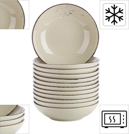 12-tlg. vancasso Navia Suppenteller Set aus Steingut in Beige Grün