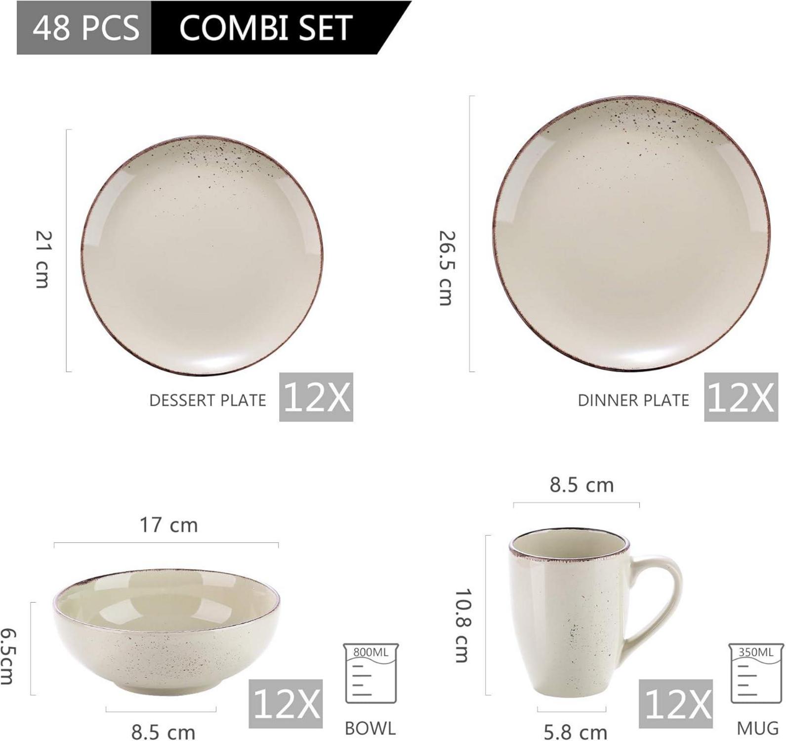 Kombiservice Set Steingut 48 teilig Vintage Design mit Nature