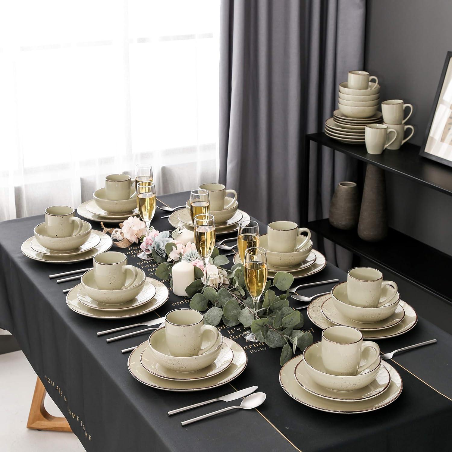Kombiservice Set Navia - 48 teilig Steingut Vintage Design Naturfarben