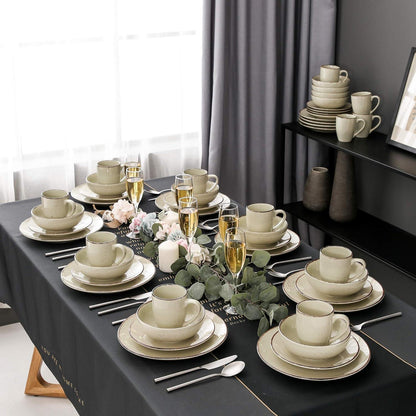 Kombiservice Set Navia - 48 teilig Steingut Vintage Design Naturfarben