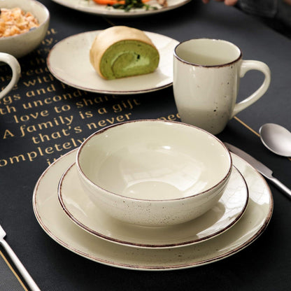 Kombiservice Set Navia - 48 teilig Steingut Vintage Design Naturfarben