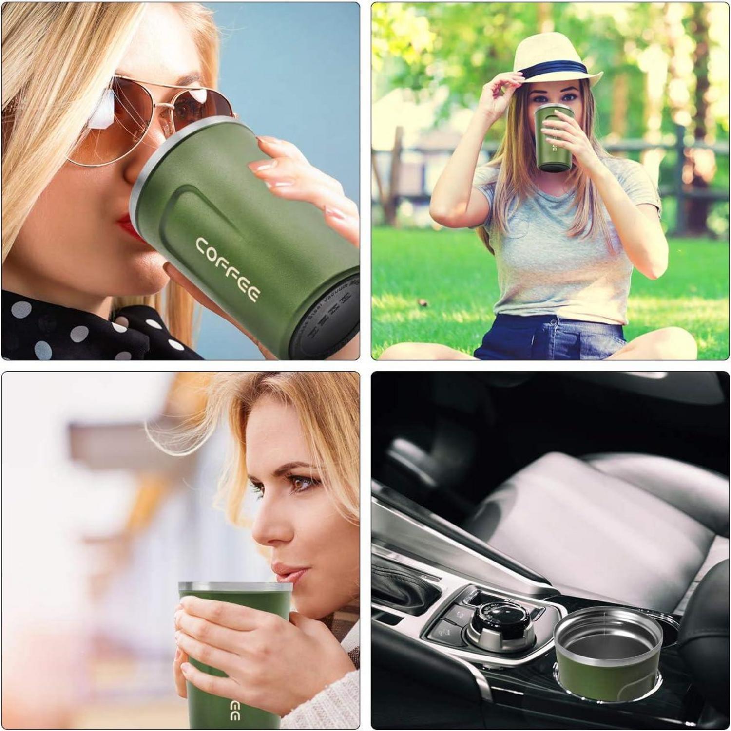 Edelstahlbecher 380ml doppelwandiger Reisebecher auslaufsicher grün