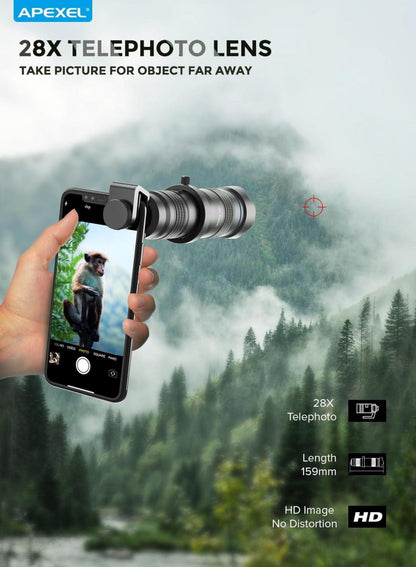 Apexel 28-fach HD Handy Teleobjektiv für Smartphone