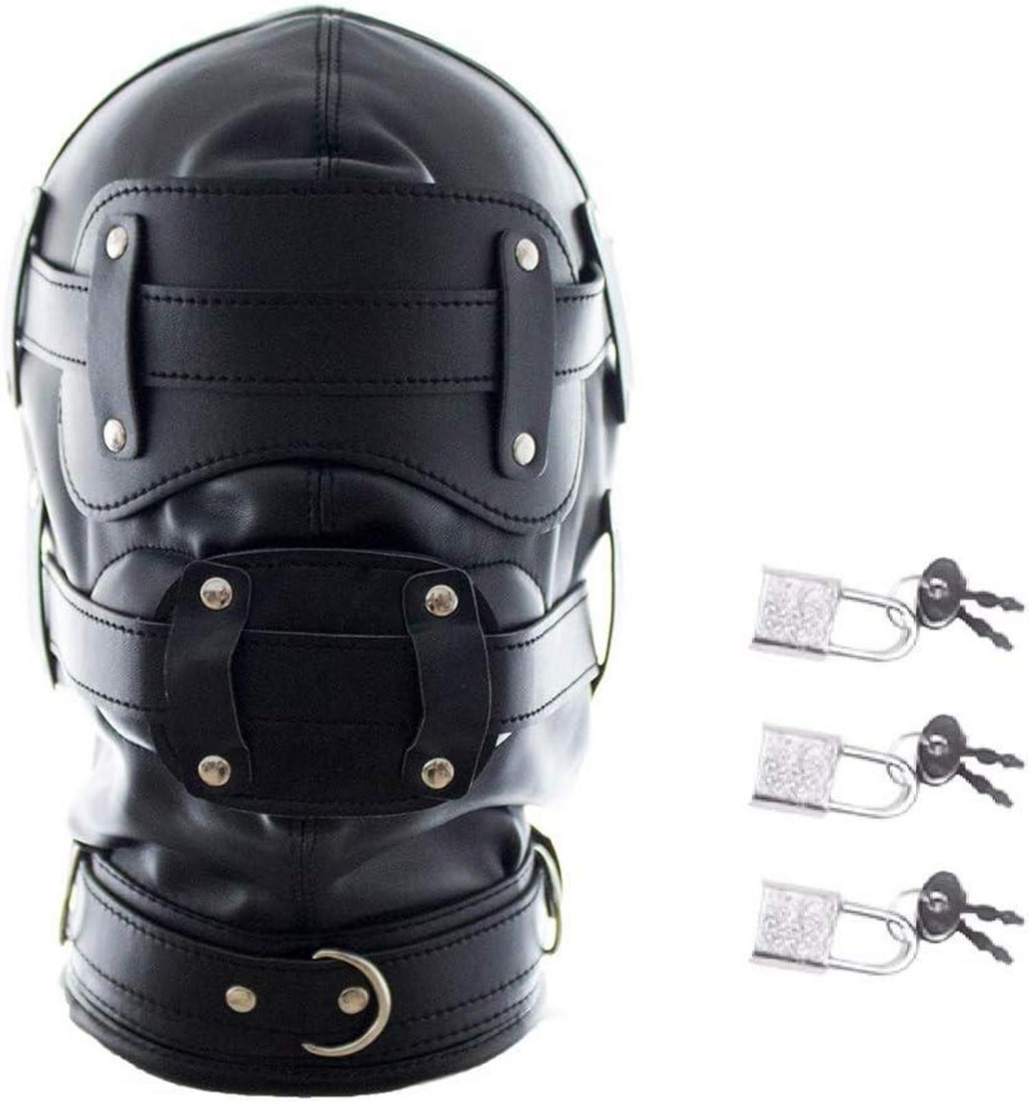 Bondage Maske Dildo Mund Gag 3 Schloss Einstellbar SM Kopfmaske