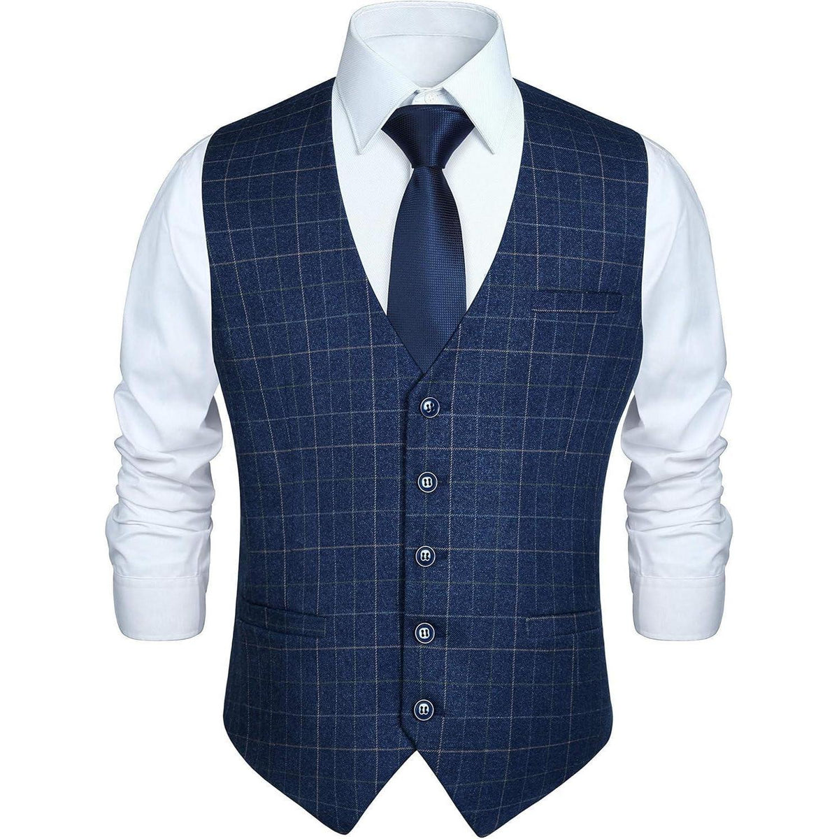 Herren Weste Baumwolle Karo Royal Blue 3XL