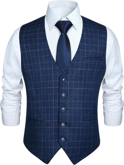 Formale Hochzeitsfeier Baumwolle Plaid Anzug Weste