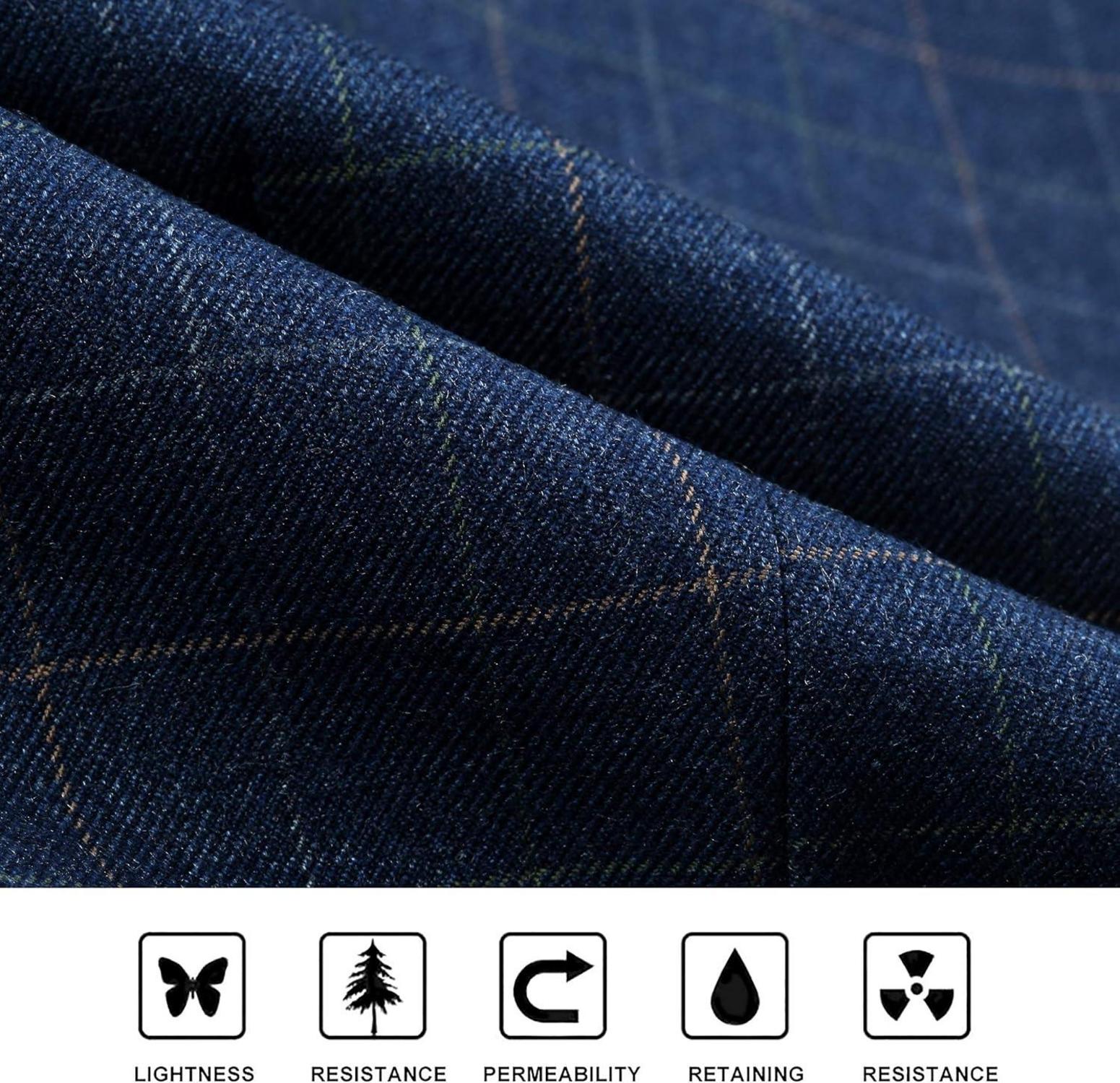HISDERN Baumwolle Plaid Anzug Weste Herren Hochzeit Formal 1Royal Blue XS