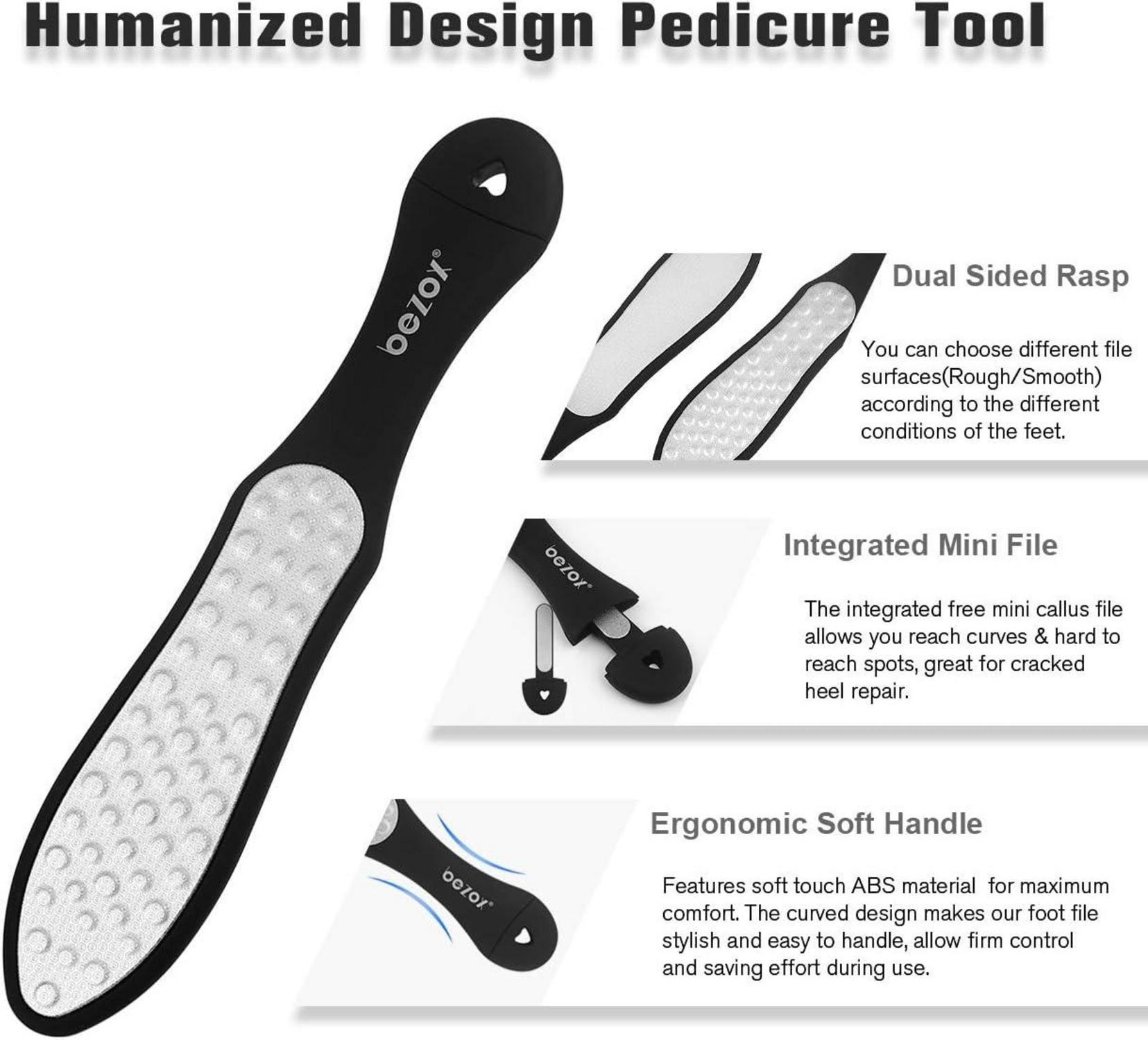 BEZOX Hornhautfeile 3-in-1 Fußfeile Pediküre Hornhautraspel