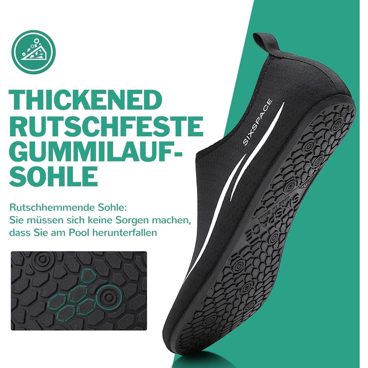 Badeschuhe Wasserschuhe Schnell Trocknend Rutschfest für Damen Herren Schwarz