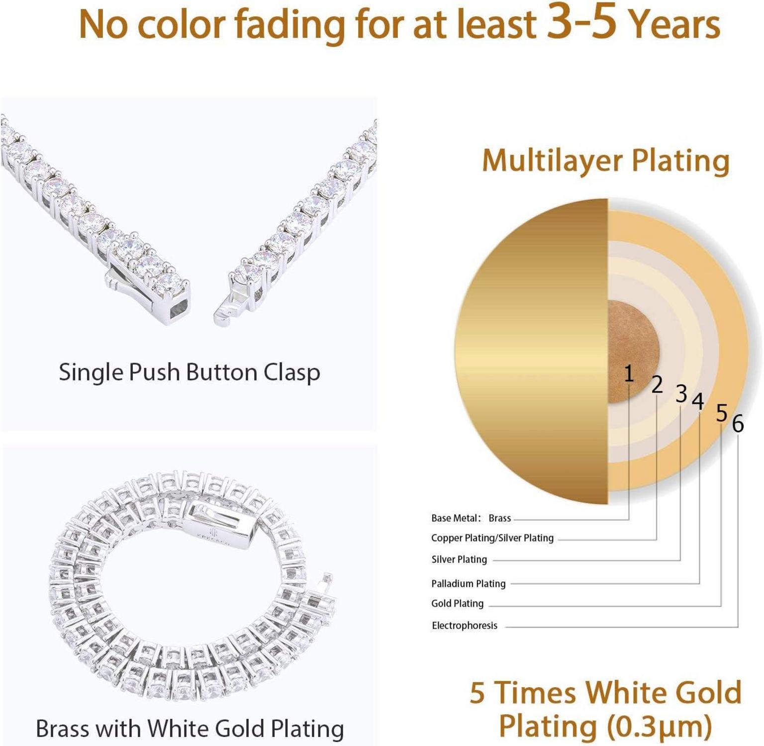 KRKC&CO Tennis Chain 3mm Weißgold beschichtet Zirkonia Steine 45.7cm Hemdkragen