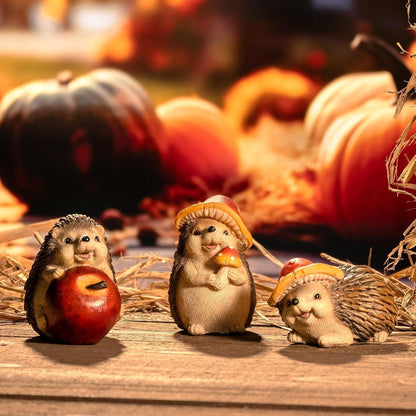 3er Set Kunstharz Igeln Herbstdeko Gartendeko 10cm