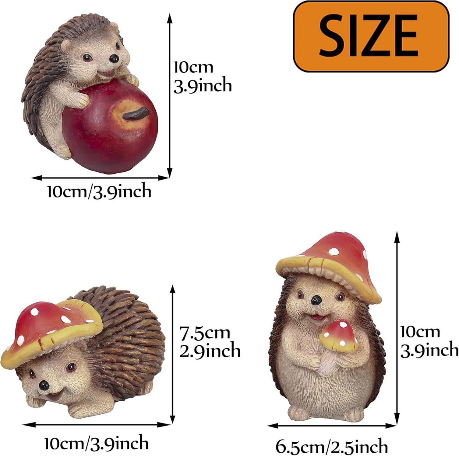 3er Set Herbstdeko Kunstharz Igeln Gartendeko 10cm süße Tierfigur Apfel Pilze