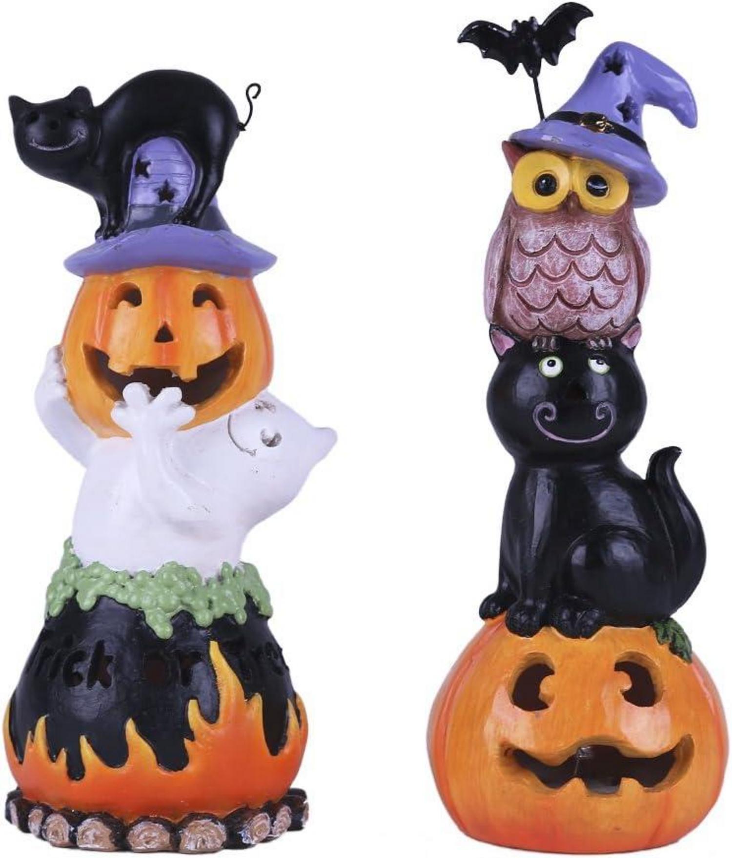 Halloween Dekorationen 2er Set Harz Kürbis LED 20cm