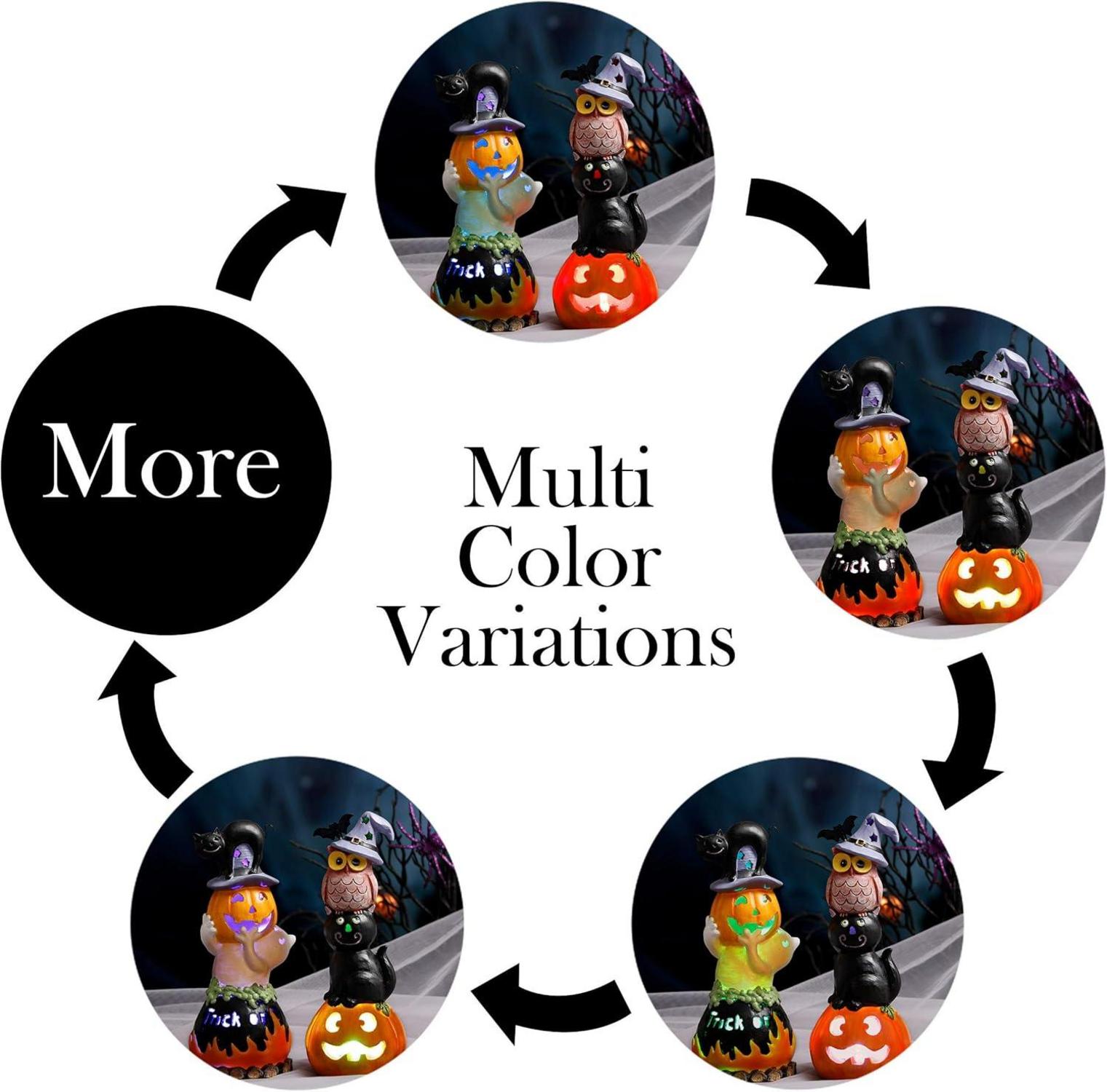 Halloween Deko 2er Set Harz Kürbis LED Beleuchtung 20cm