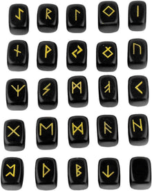 Obsidian Runensteine Set mit Gravur Elder Futhark Symbol Meditation