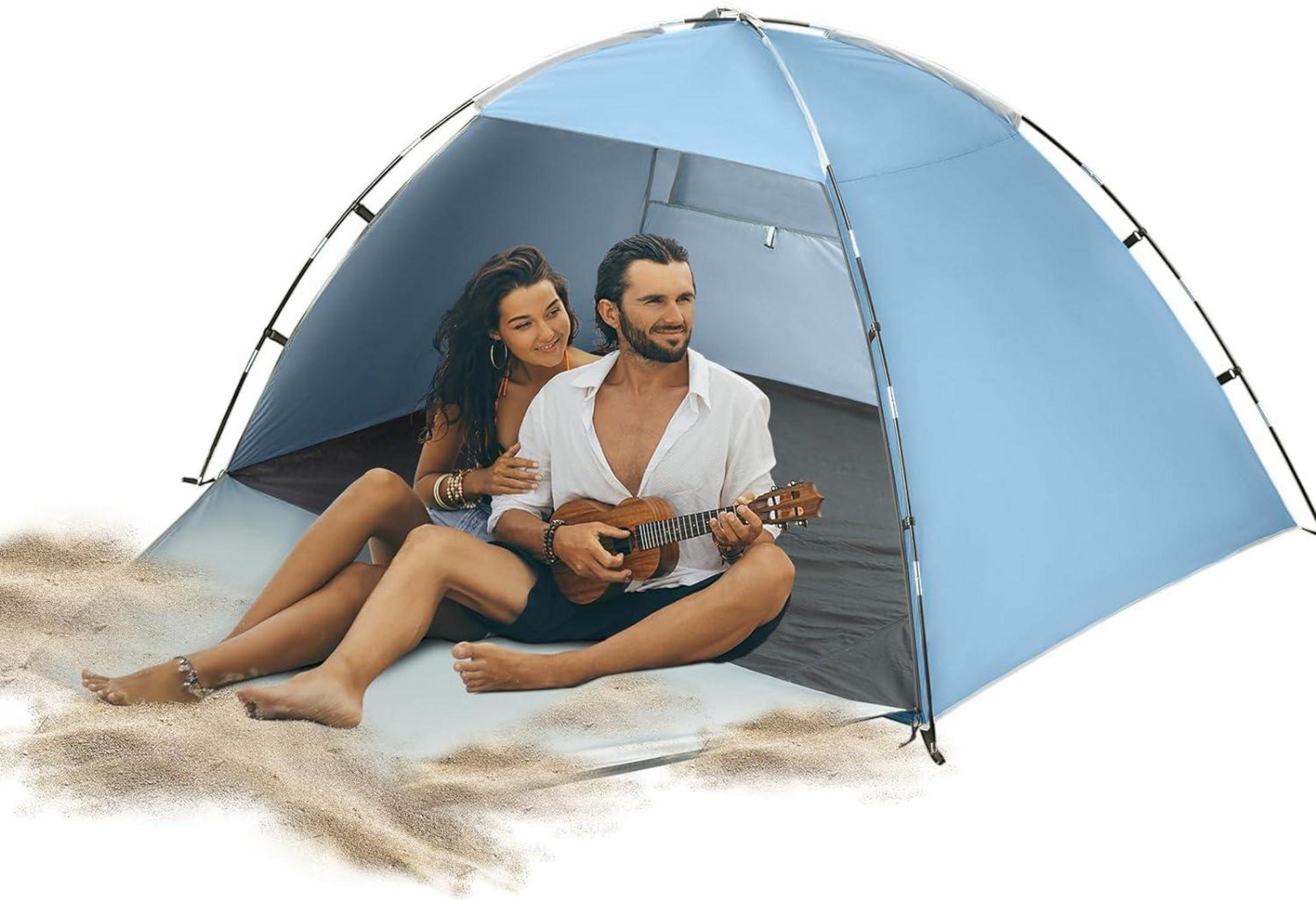 Strandmuschel Tragbares Strandzelt Sonnenschutz Uv Schutz 50+ 3-4