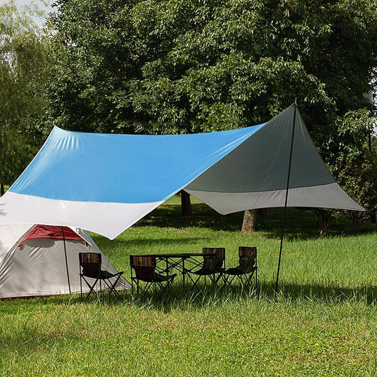 Ultraleichte Camping Plane 3,7x4,3m wasserdicht UV-Schutz Blau&Grau