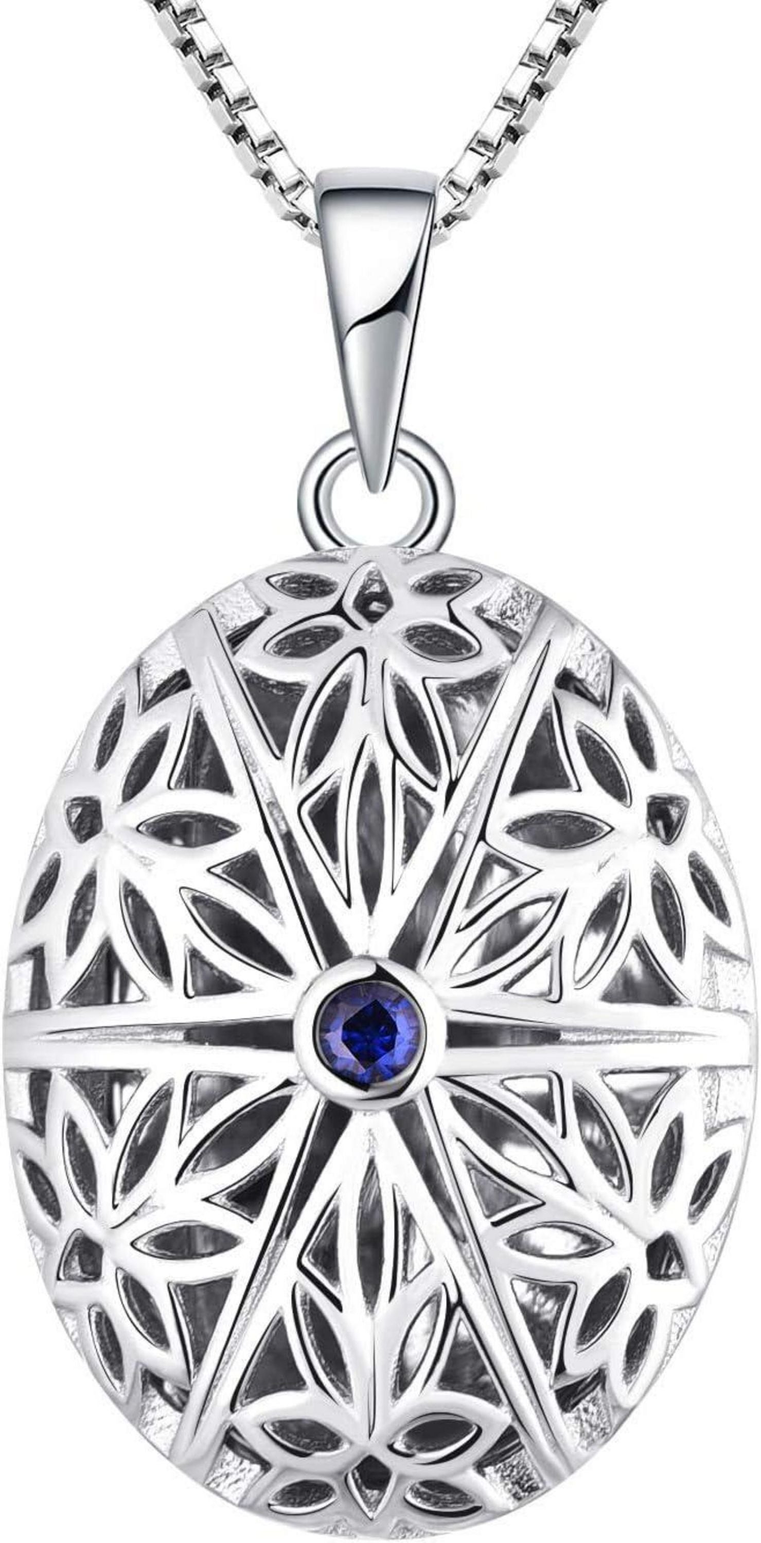925 Sterling Silber Foto Medaillon Halskette Zirkonia Herz/Rund/Oval