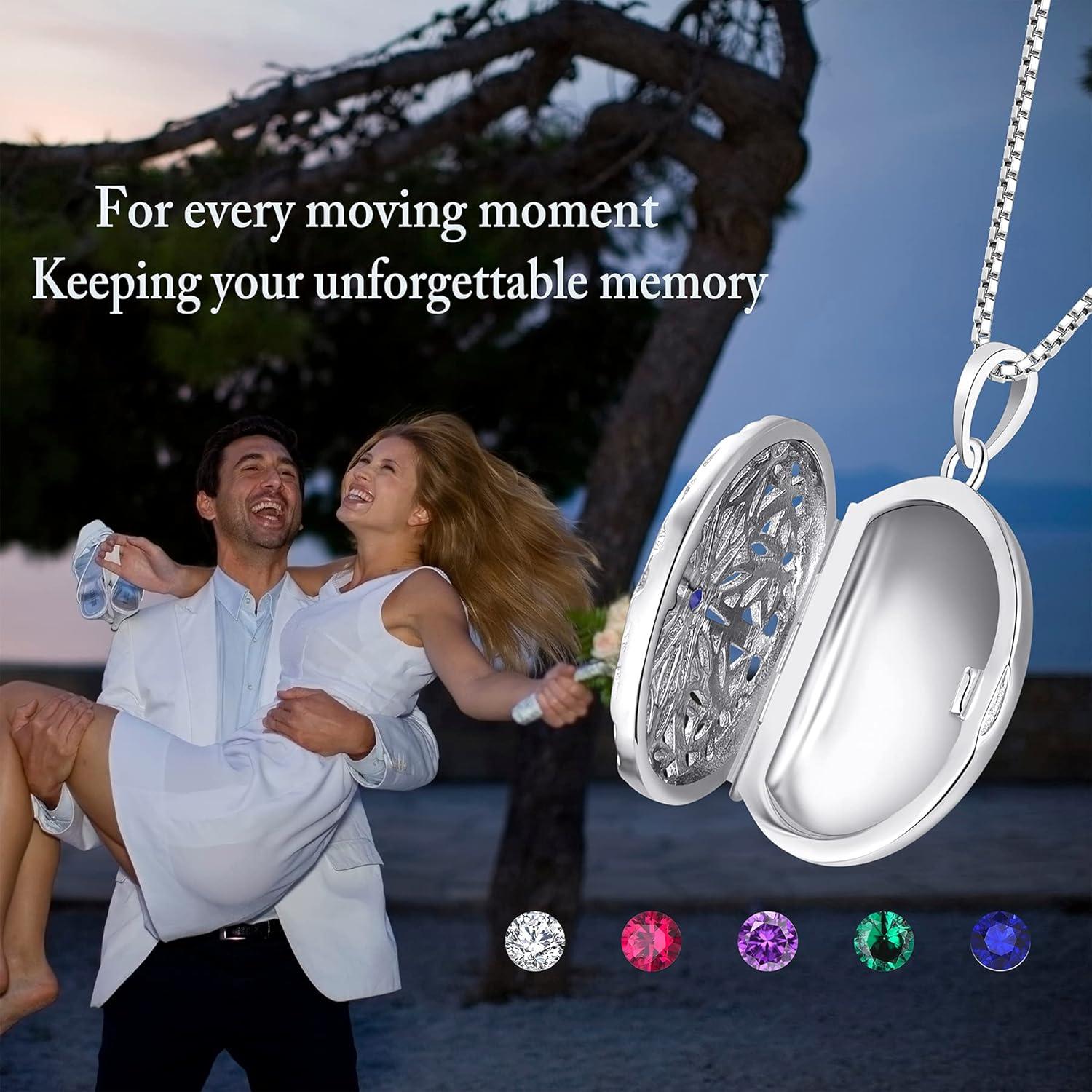 925 Sterling Silber Foto Medaillon Halskette Zirkonia Herz/Rund/Oval