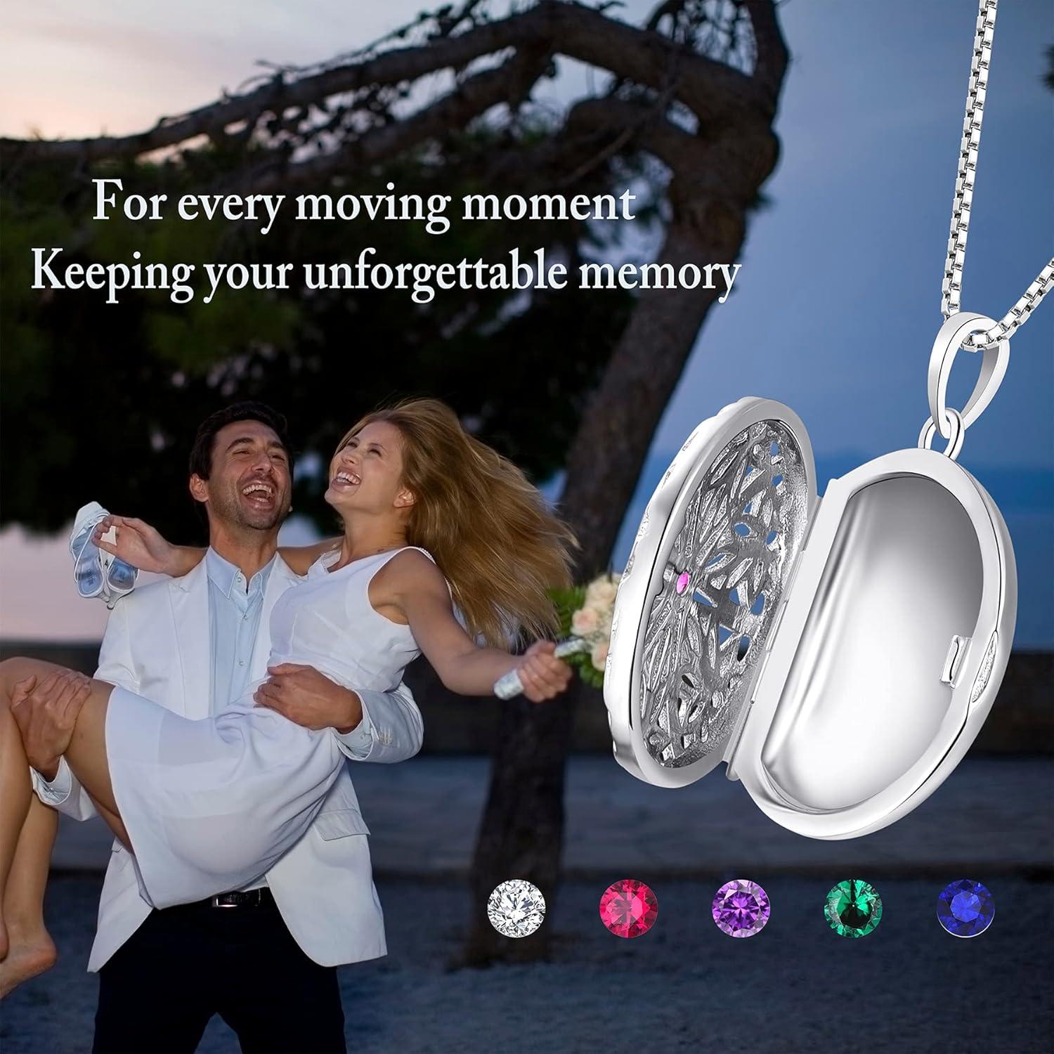 925 Sterling Silber Foto Medaillon Kette Damen Retro Vintage Halskette