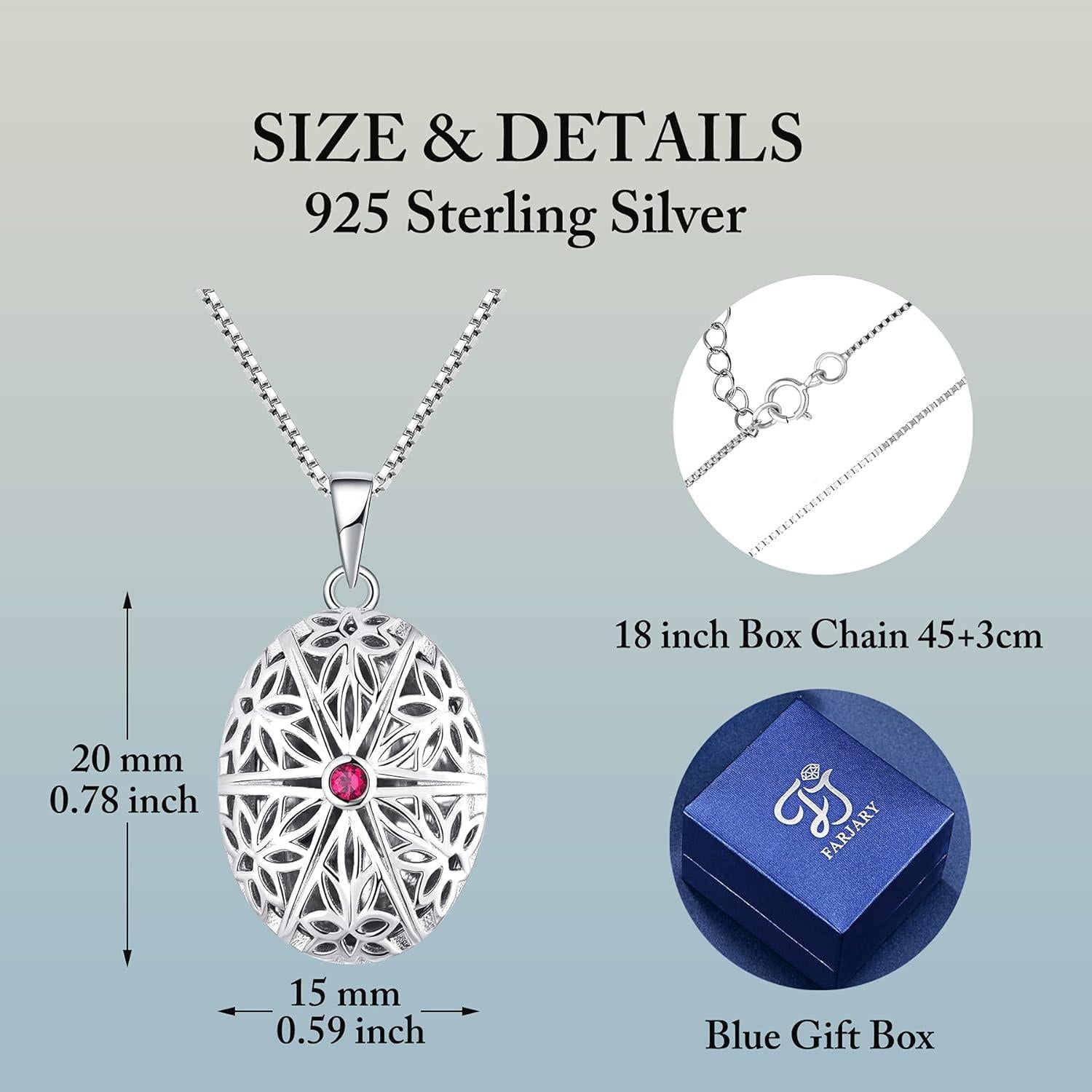 FJ Damen 925 Sterling Silber Medaillon Kette Anhänger Opal Rubin oval