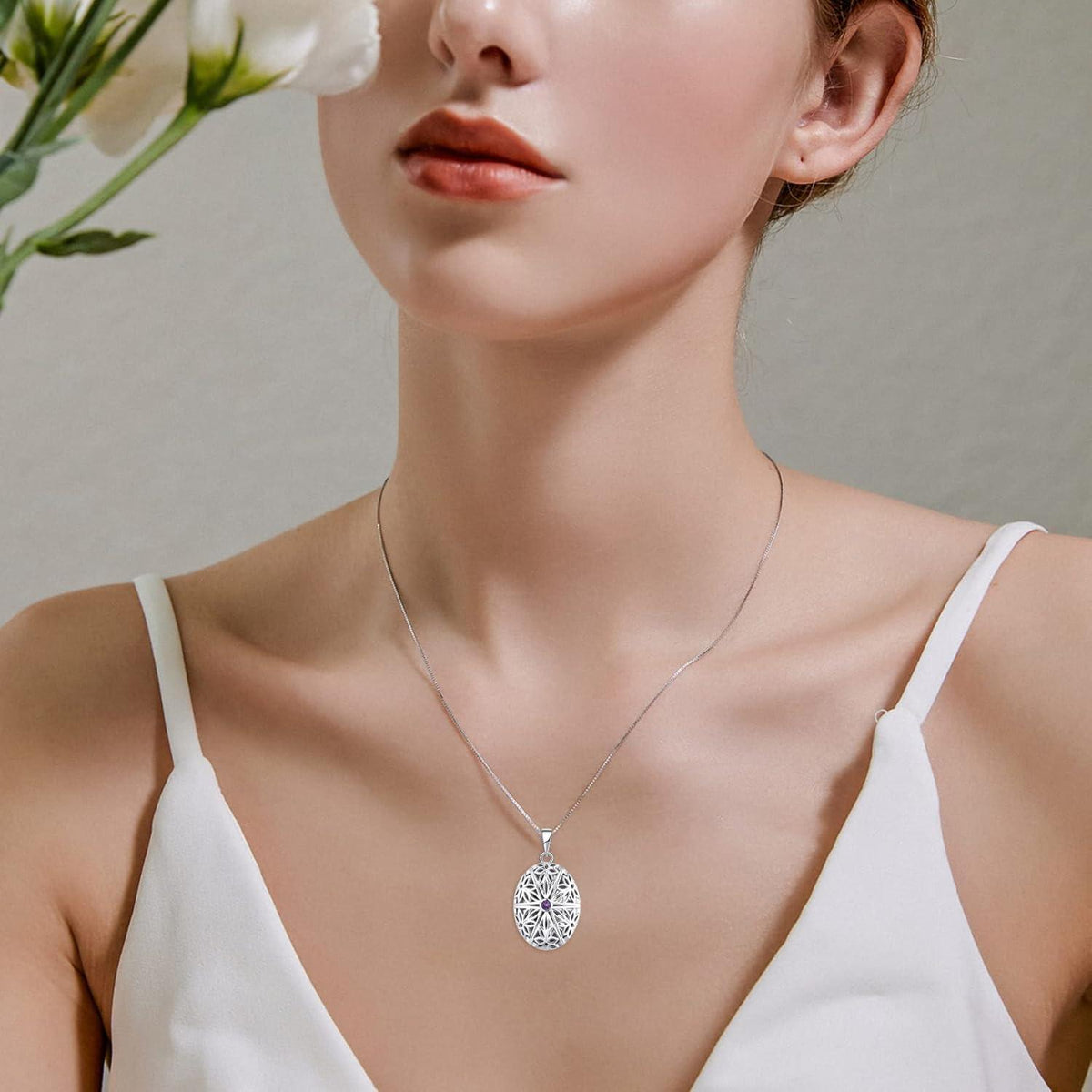 Personalisiertes Foto Medaillon 925 Sterling Silber Kette Damen