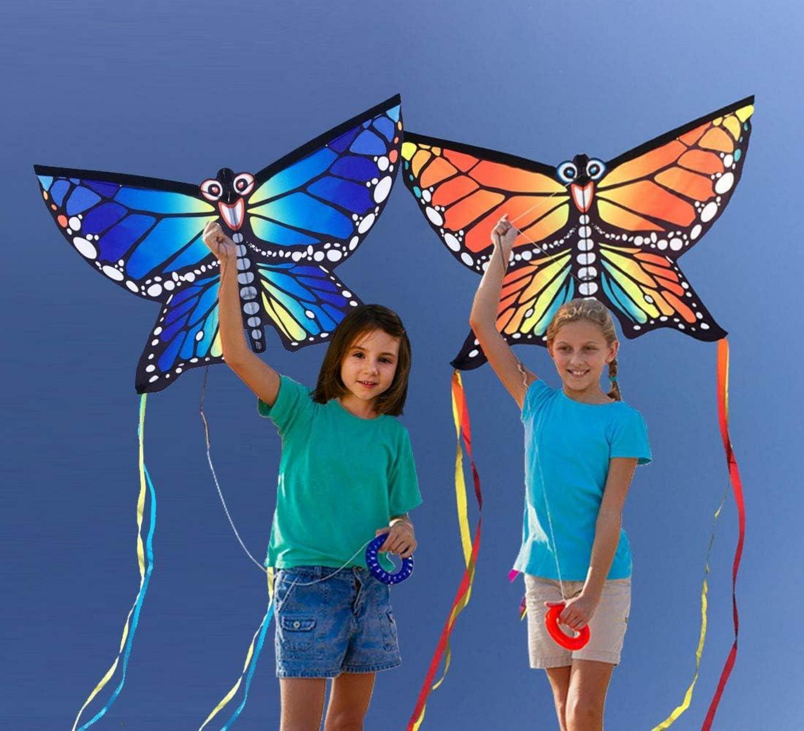 Schmetterling Drachen Butterfly Kite 120x95cm Blau mit Long Tails