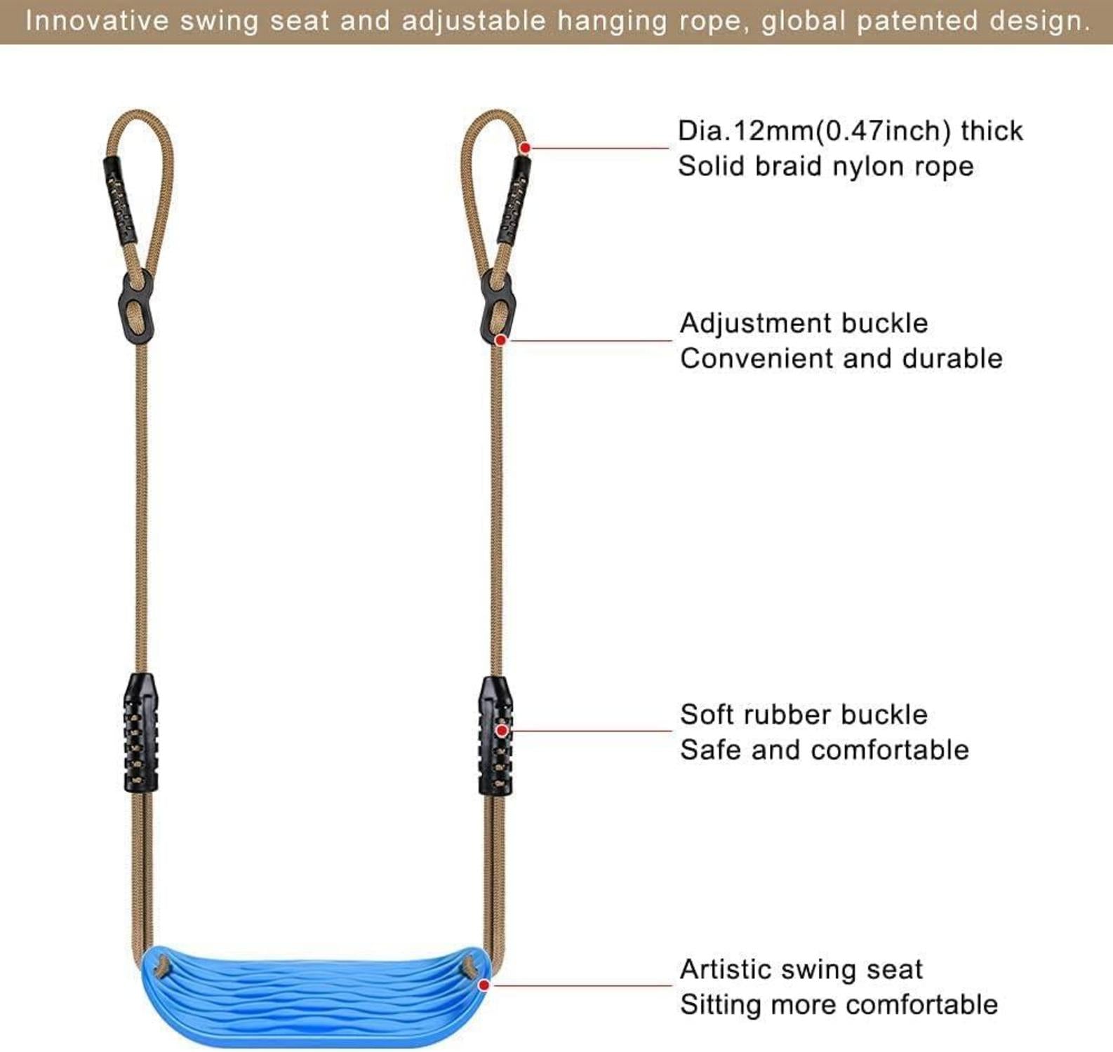 SELEWARE Schaukelsitz Outdoor Garten schaukel Set blau 2,04m verstellbares Seil