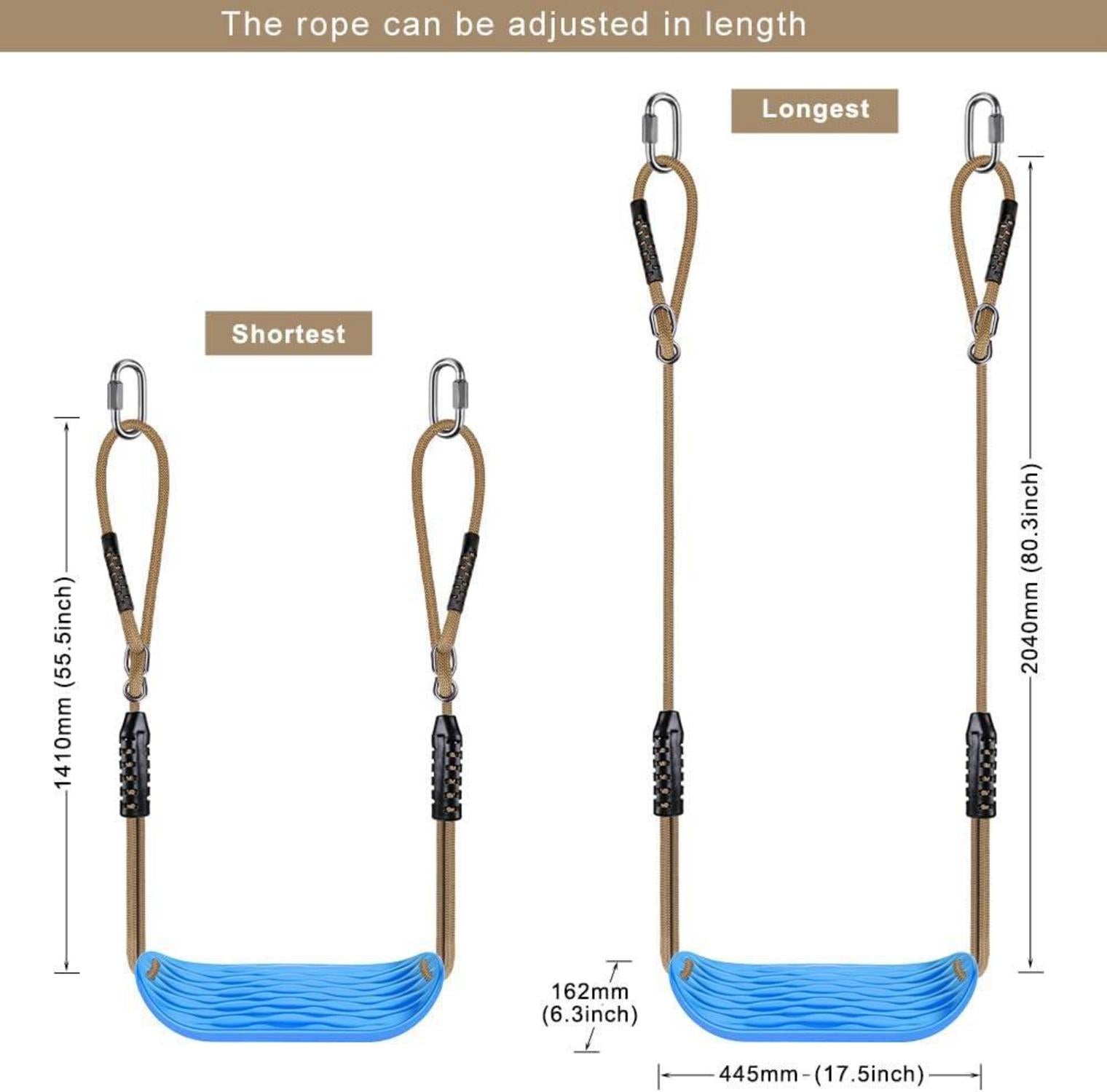 Garten Schaukelsitz Set verstellbares Seil Karabiner blau robust