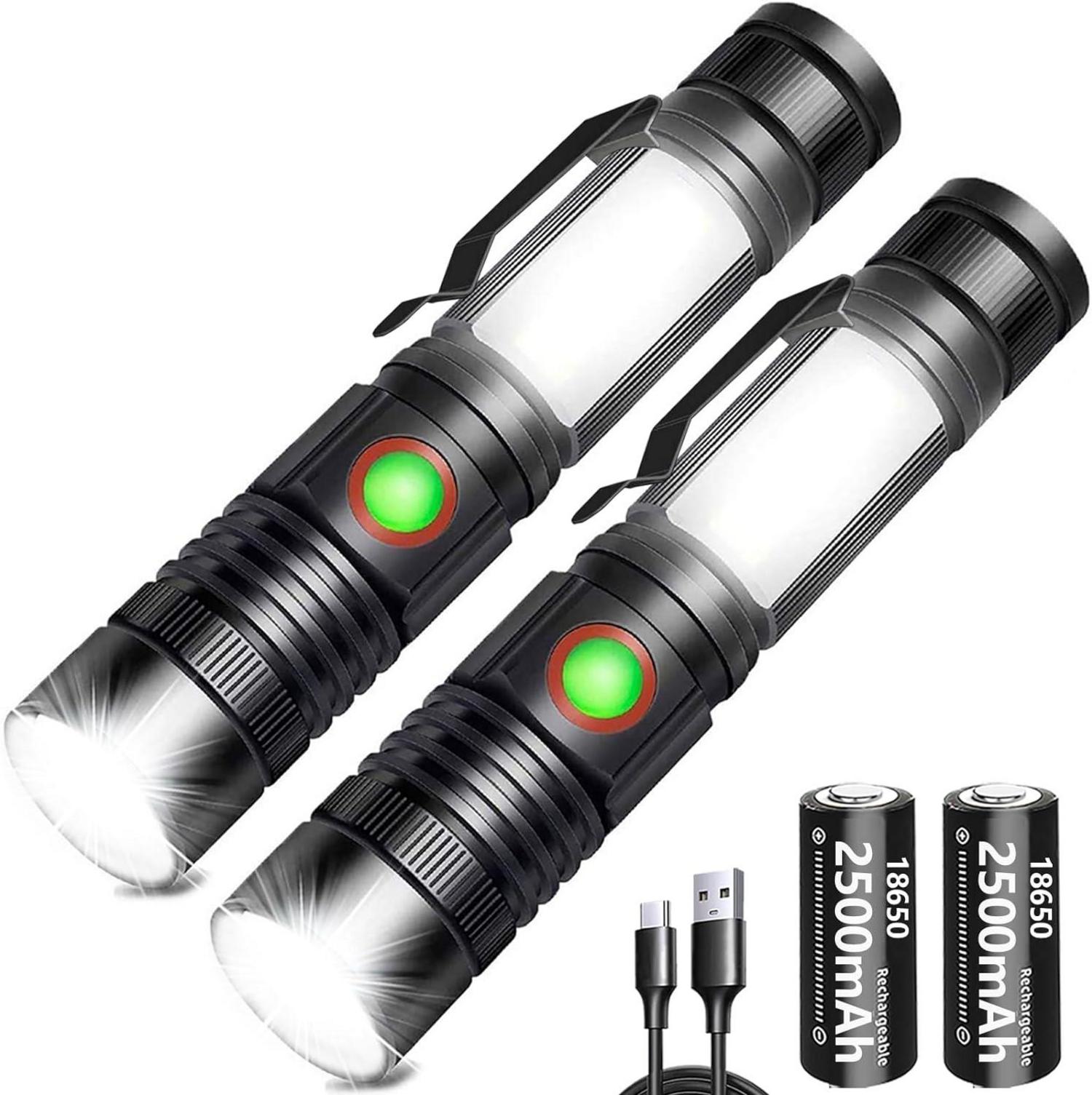 LED Taschenlampe Extrem Hell 2000 Lumen wiederaufladbar 2er Set