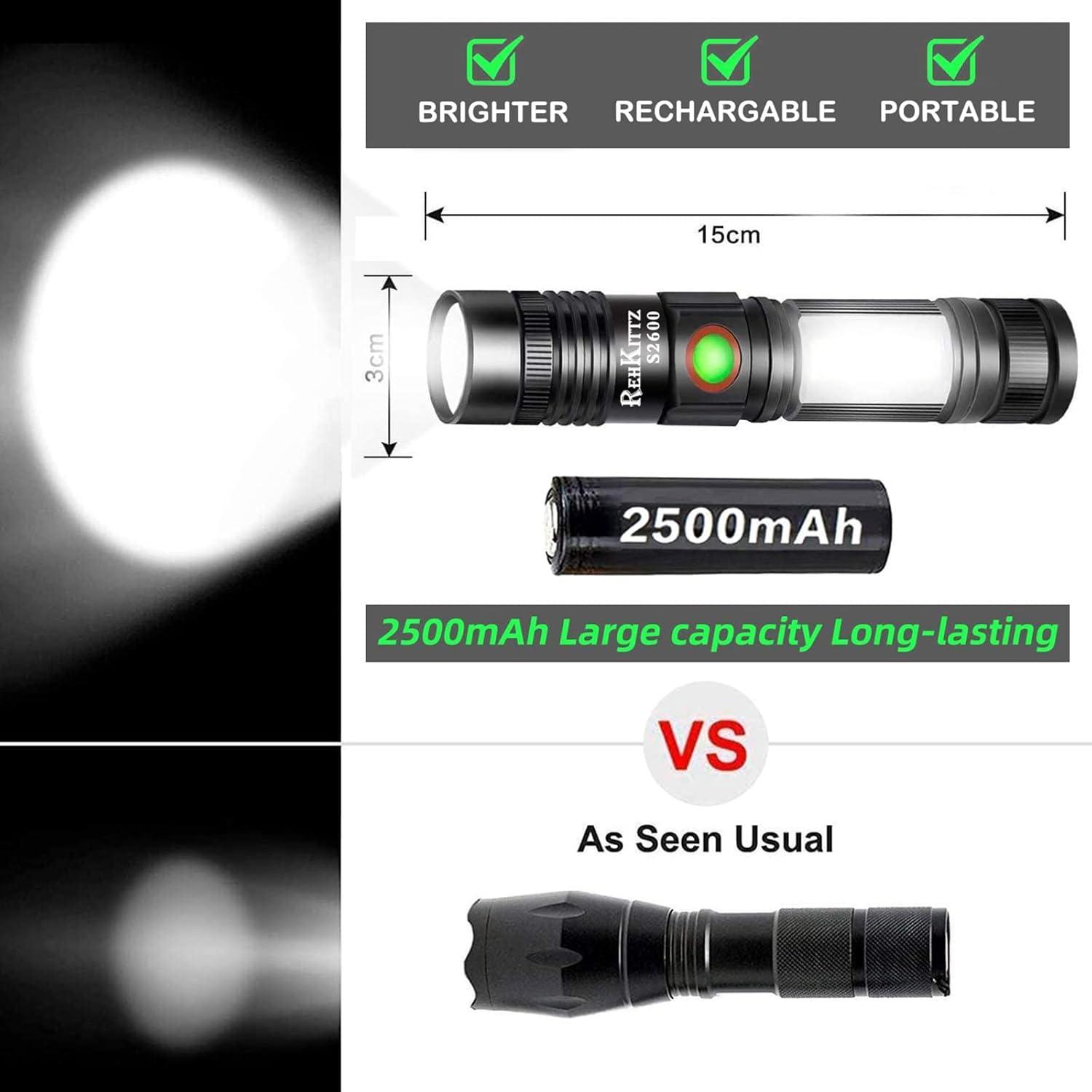 LED Taschenlampe Extrem Hell 2000 Lumen Wiederaufladbar Mini