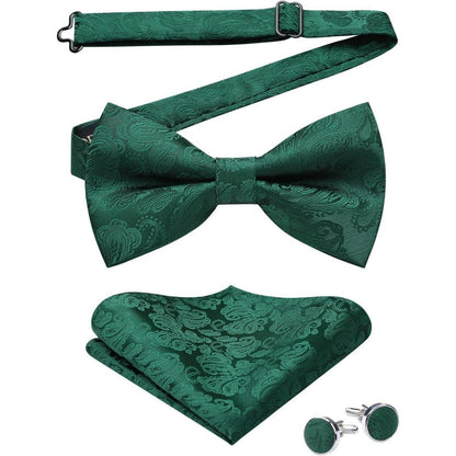 Herren Paisley Fliege Einstecktuch Manschettenknöpfe Set