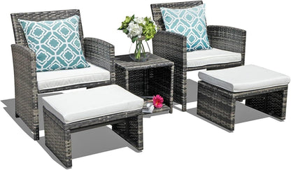 Rattan Balkonmöbel-Set mit Gartensessel und Hocker