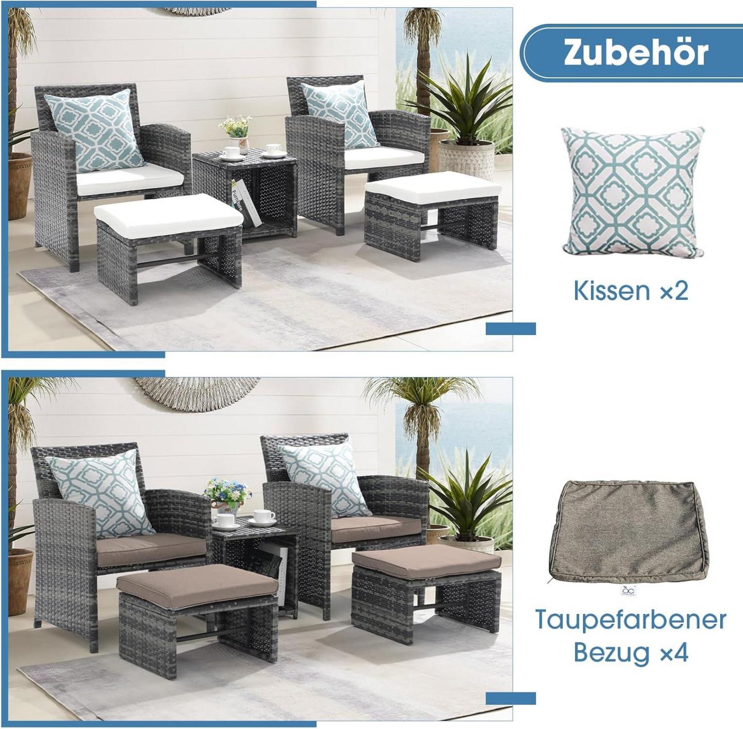 OC Rattan Balkonmöbel-Set mit Gartensessel und Hocker
