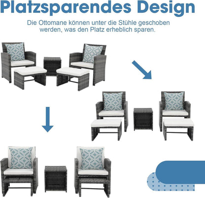 OC Orange-Casual 5-TLG Rattan Gartenmöbel-Set mit Gartensesseln & Hocker