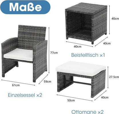 5-tlg. Balkonmöbel-Set Rattan, PE-Rattan Gartenmöbel 2 Sessel