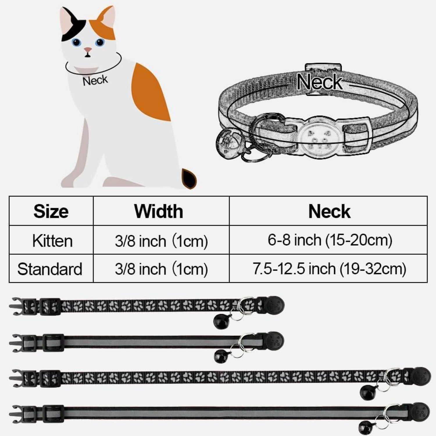 Reflektierendes Katzenhalsband 2-Stück Schwarz Verstellbar 19-32cm