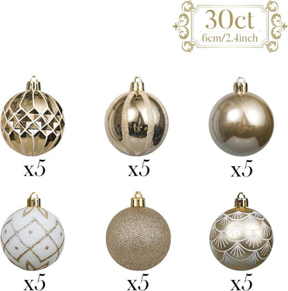 Weihnachtskugeln 30tlg. 6cm elegant Weiß Gold Christbaumkugeln Bruchsicher