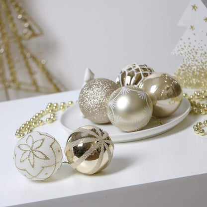 Weihnachtskugeln 30 TLG. Christbaumkugeln Weiß Gold 6cm inkl. Anhänger