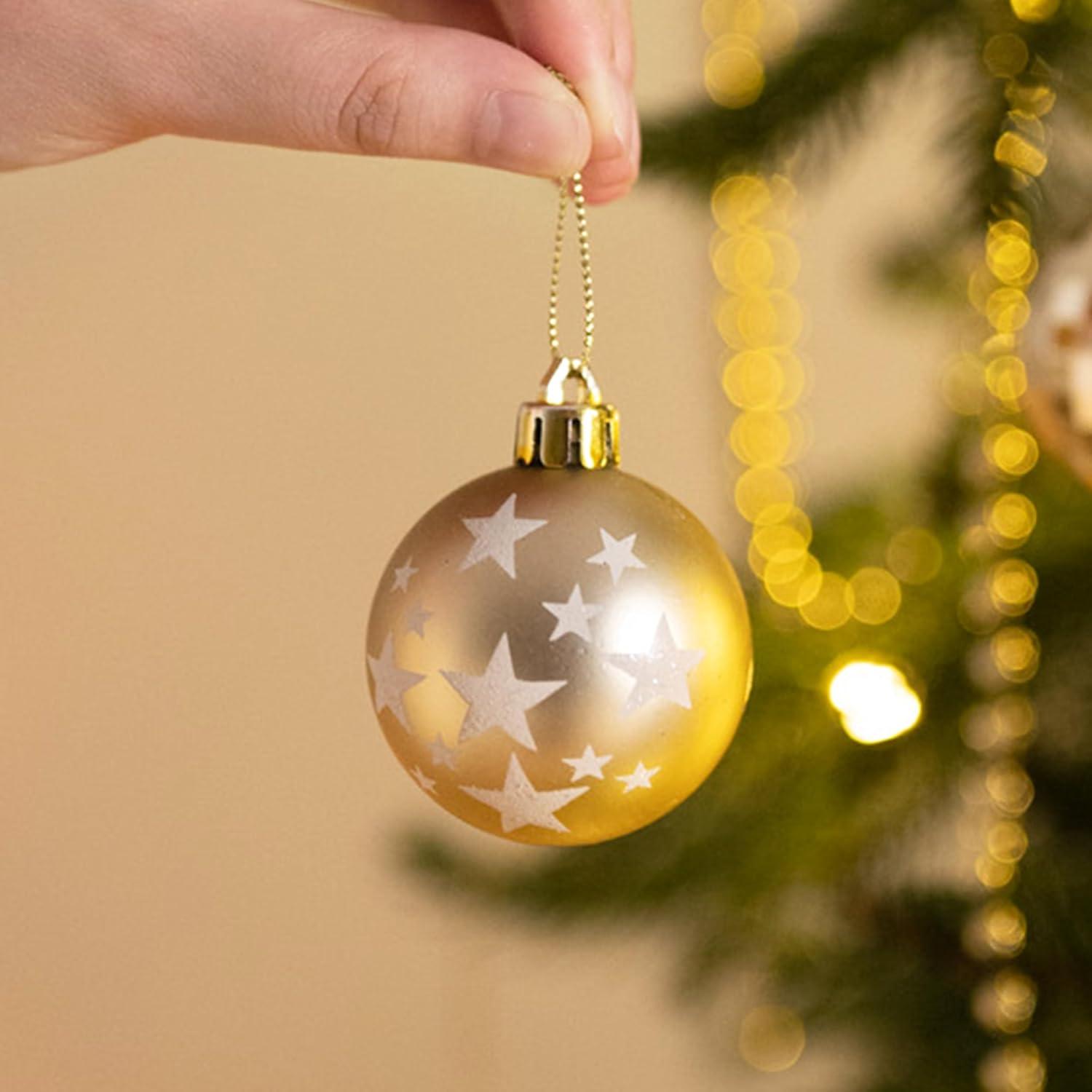 35tlg. Weihnachtskugeln 5cm Set Plastik Christbaumkugeln Weiß Gold