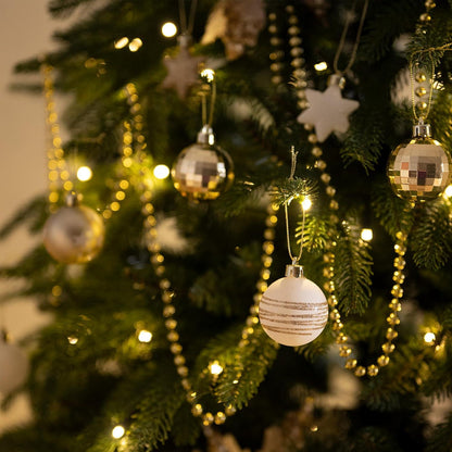 35tlg. Weihnachtskugeln Set 5cm Plastik Christbaumkugeln Thema Weiß Gold