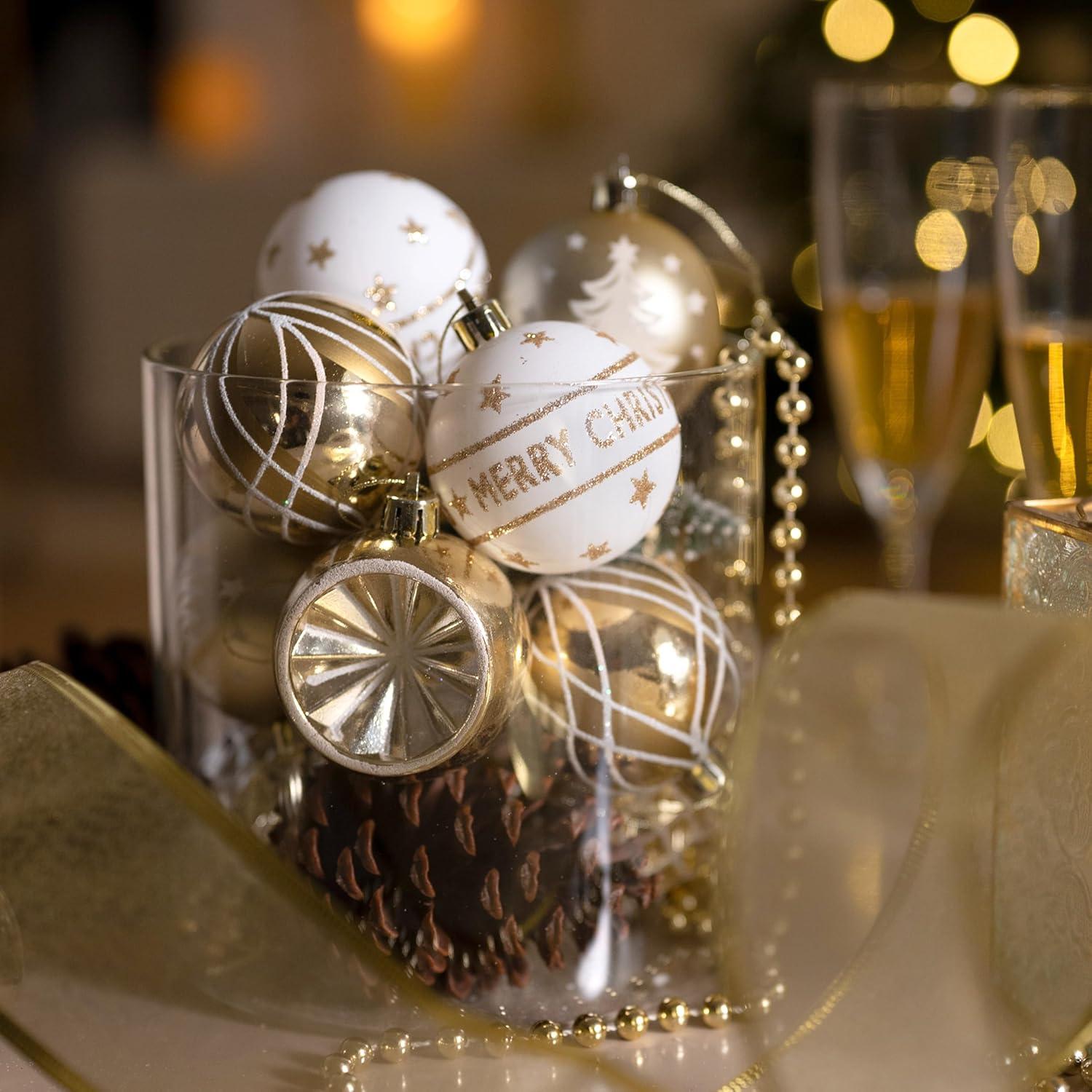Valery Madelyn Christbaumkugeln Set 6cm Gold Weiß 9 Stücke Christbaumschmuck