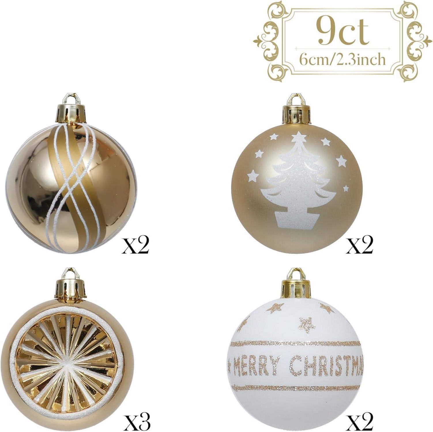 Weihnachtskugeln 9 Stücke 6CM Kunststoff Christbaumkugeln Gold
