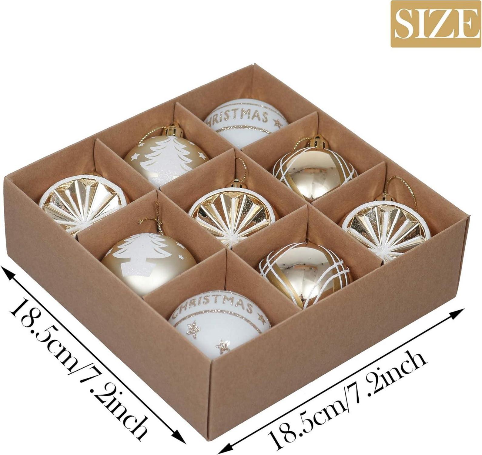 Valery Madelyn Christbaumkugeln Set 6cm Gold Weiß 9 Stücke Christbaumschmuck