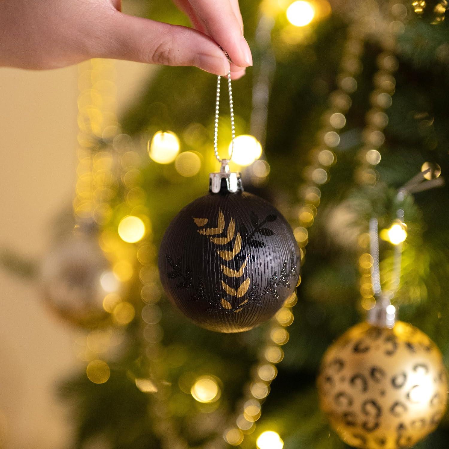 Valery Madelyn Weihnachtskugeln 9 Stücke 6CM Kunststoff Christbaumkugeln Gold Schwarz