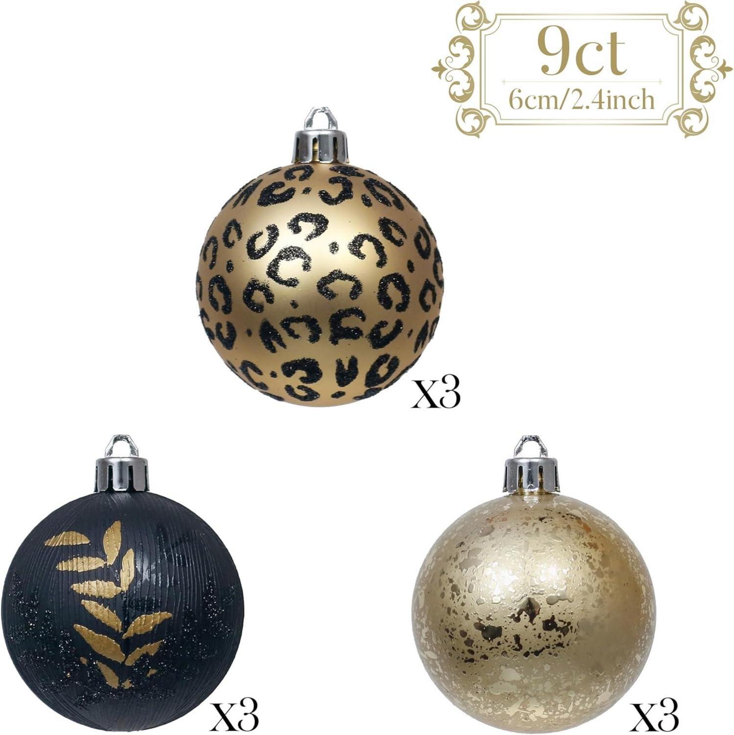 Weihnachtskugeln 9 Stücke 6CM Kunststoff Christbaumkugeln Gold Schwarz