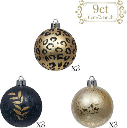 Weihnachtskugeln 9 Stücke 6CM Kunststoff Christbaumkugeln Gold Schwarz