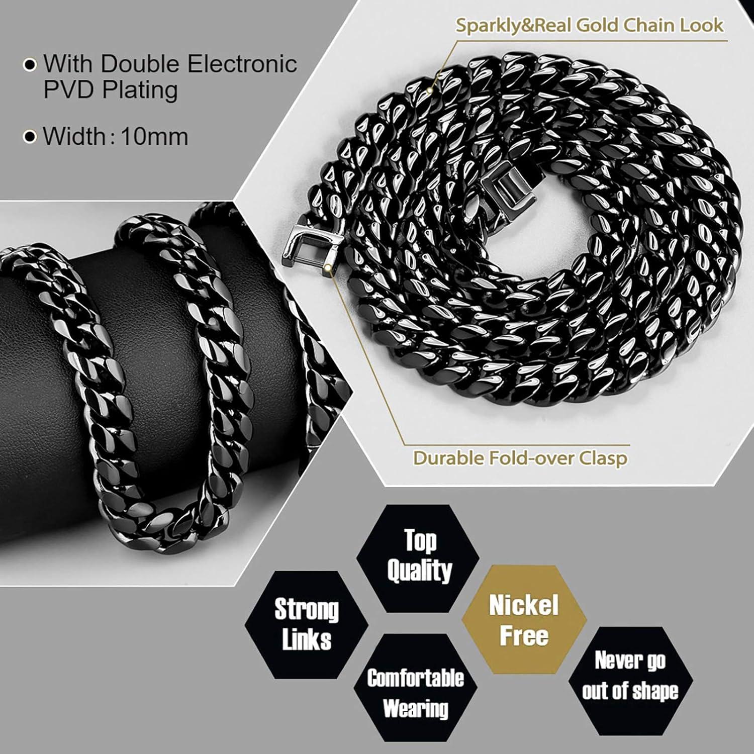 Panzerkette Herren Halskette 10mm Gold Cuban Link Chain Silber_RAW